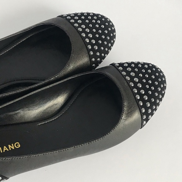 Arturo Chiang Black Leather with Grey Studs Flats - Picture 12 of 14